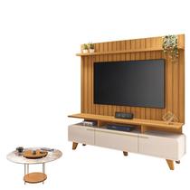 Rack Bancada Essenza e Painel Link 2.0 com Mesa de Centro Sky Tampo de Vidro Off White Cinamomo HB Móveis