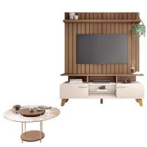 Rack Bancada Essenza E Painel Link Com Mesa De Centro Sky Com Tampo De Vidro Off White Castanho Hb Móveis