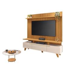 Rack Bancada Essenza E Painel Link Com Mesa De Centro Sky Tampo De Vidro Off White Cinamomo Hb Móveis