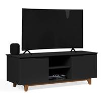 Rack / Bancada FL Para TV Até 55'' Estilo Retrô Com Estrutura dos Pés em Madeira Tampo e Portas em MDF em Madeira Usinados 2 Portas e Nichos Para Obje
