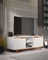 Rack Bancada Flow para Tv 146 cm 2 Portas com Pés de Madeira Branco com Freijó - Rede Móveis