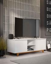 Rack Bancada Flow para Tv 146 cm 2 Portas com Pés de Madeira Branco - Rede Móveis
