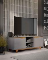 Rack Bancada Flow para Tv 146 cm 2 Portas com Pés de Madeira Cinza com Freijó - Rede Móveis