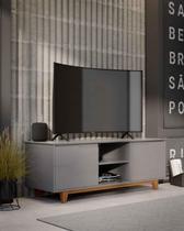 Rack Bancada Flow para Tv 146 cm 2 Portas com Pés de Madeira Cinza - Rede Móveis