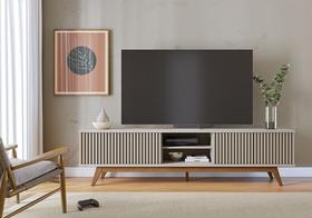 Rack Bancada Fortaleza 4 Portas Tvs Até 75 Polegadas Off White Matte