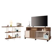 Rack Bancada Graci 1.3 com Aparador Infinity Castanho Off White HB Móveis Rack Bancada Graci 1.3 com Aparador Infinity Castanho Off White HB Móveis