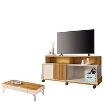 Rack Bancada Graci 1.3 com Mesa de Centro Cadenza Cinamomo Off White HB Móveis