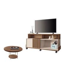 Rack Bancada Graci 1.3 com Mesa de Centro Sky Castanho Off White HB Móveis Rack Bancada Graci 1.3 com Mesa de Centro Sky Castanho Off White HB Móveis