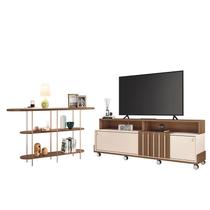 Rack Bancada Graci 1.8 com Aparador Infinity Castanho Off White HB Móveis Rack Bancada Graci 1.8 com Aparador Infinity Castanho Off White HB Móveis