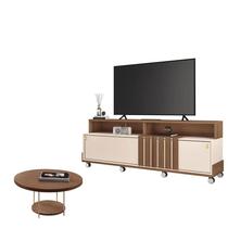 Rack Bancada Graci 1.8 com Mesa de Centro Sky Castanho Off White HB Móveis Rack Bancada Graci 1.8 com Mesa de Centro Sky Castanho Off White HB Móveis