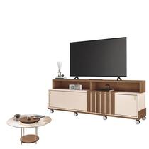 Rack Bancada Graci 1.8 com Mesa de Centro Sky com Tampo de Vidro Castanho Off White HB Móveis