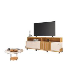 Rack Bancada Graci 1.8 com Mesa de Centro Sky com Tampo de Vidro Off White Cinamomo HB Móveis