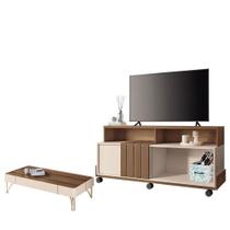 Rack Bancada Graci Com Mesa De Centro Cadenza Castanho Off White Hb Móveis