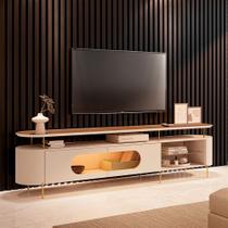 Rack Bancada Greta com Led e Prateleira Vidro TV Até 85 Polegadas Off White/Castanho G26 - Gran Belo Rack Bancada Greta com Led e Prateleira Vidro TV Até 85 Polegadas Off White/Castanho G26 - Gran Belo