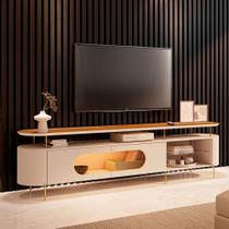 Rack Bancada Greta com Led e Prateleira Vidro TV Até 85 Polegadas Off White/Cinamomo G26 - Gran Belo Rack Bancada Greta com Led e Prateleira Vidro TV Até 85 Polegadas Off White/Cinamomo G26 - Gran Belo