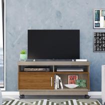 Rack Bancada Home Artur Para TV Até 50" 1 Porta 2 Nichos Sala de Estar Fendi e Marrom Madeira