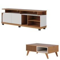 Rack Bancada Jurerê 1.8 Freijó Off White Matte com Mesa de Centro Jeri Freijó Off White - Colibri