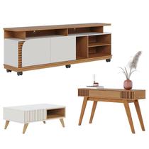 Rack Bancada Jurerê 1.8 Freijó Off White Matte com Mesa de Centro Jeri Off White Freijó e Aparador Riviera Freijó Colibri Rack Bancada Jurerê 1.8 Freijó Off White Matte com Mesa de Centro Jeri Off White Freijó e Aparador Riviera Freijó Colibri