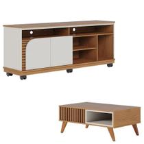 Rack Bancada Jurerê Freijó Off White Matte Com Mesa De Centro Jeri Freijó Off White- Colibri