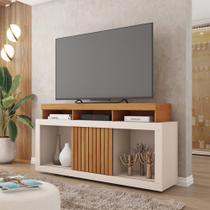 Rack Bancada Lagoa 136cm MDP Portas Ripados de Correr Freijo/OffWhite G11 - Gran Belo
