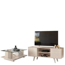 Rack Bancada Lisboa com Mesa de Centro Frizz Calacata Off White - Madetec