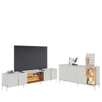 Rack Bancada Maggiore 2.4 Com Aparador Buffet Sena Com Led Off White Matte Freijó - Colibri Rack Bancada Maggiore 2.4 Com Aparador Buffet Sena Com Led Off White Matte Freijó - Colibri