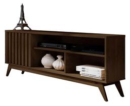 Rack / Bancada MAL 1.36m Estilo Retrô com Pés em Madeira e Acabamento Ripado Pintura UV: Amadeirada Laqueado OFF White e Acabamento em Alto Relevo Cor