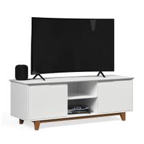 Rack Bancada Multiuso 1,39m P/ Tv Até 55" Pés De Madeira Flow