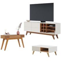 Rack Bancada Noronha 1.8 Com Mesa De Centro Jeri Off White Matte Freijó E Aparador Riviera Freijó Colibri