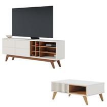 Rack Bancada Noronha 1.8 Off White Matte Freijó com Mesa de Centro Jeri Off White Freijó - Colibri Rack Bancada Noronha 1.8 Off White Matte Freijó com Mesa de Centro Jeri Off White Freijó - Colibri