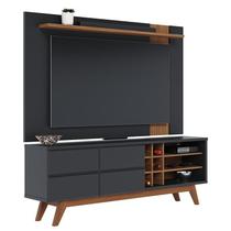 Rack Bancada Noronha com Painel Leme Preto/Noce Milano para TV até 70” - Colibri