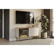 Rack Bancada p/ TV até 50 Pol Rubi 1 Pta 1 Prat c/ Pés 120x64cm Nature/Off White - Linea Brasil Rack Bancada p/ TV até 50 Pol Rubi 1 Pta 1 Prat c/ Pés 120x64cm Nature/Off White - Linea Brasil