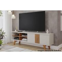 Rack Bancada p/ TV até 60 Pol Paraty c/ 1 Porta e 4 Nichos 180cm Off White/Cinamomo - Permóbili Rack Bancada p/ TV até 60 Pol Paraty c/ 1 Porta e 4 Nichos 180cm Off White/Cinamomo - Permóbili