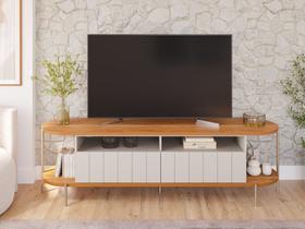 Rack Bancada p/ TV até 70 Pol Mônaco Ripado 1 Porta e 1 Gaveta Cinamomo/Off White - Permóbili