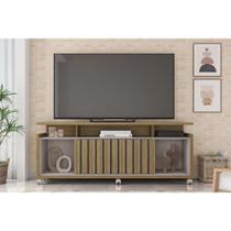 Rack Bancada p/ TV até 70 Pol Oásis c/ Ripado e Rodizios 160cm Lamina Mel/Cacao - Caemmun