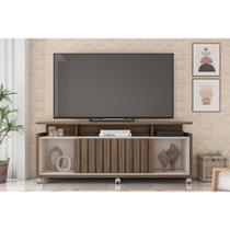 Rack Bancada p/ TV até 70 Pol Oásis c/ Ripado e Rodizios 160cm Nogueira San Remo/Off White - Caemmun