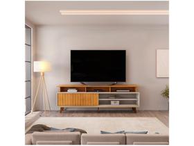 Rack Bancada p/TV até 70 Polegadas Flow Ripado c/ Nichos e Pés 180x60cm Cedro/Bali - DJ Móveis