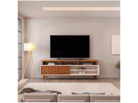 Rack Bancada p/TV até 70 Polegadas Flow Ripado c/ Nichos e Pés 180x60cm Freijó/Off White - DJ Móveis