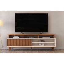 Rack Bancada p/TV até 70 Polegadas Flow Ripado c/ Nichos e Pés 180x60cm Freijó/Off White - DJ Móveis Rack Bancada p/TV até 70 Polegadas Flow Ripado c/ Nichos e Pés 180x60cm Freijó/Off White - DJ Móveis