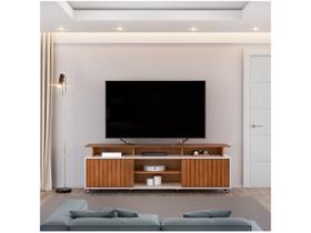 Rack Bancada p/ TV até 70 Polegadas Olimpic Ripado c/ Nichos e Rodizios 180x60cm Freijó/Off White - DJ Móveis