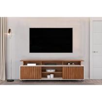 Rack Bancada p/ TV até 70 Polegadas Olimpic Ripado c/ Nichos e Rodizios 180x60cm Freijó/Off White - DJ Móveis