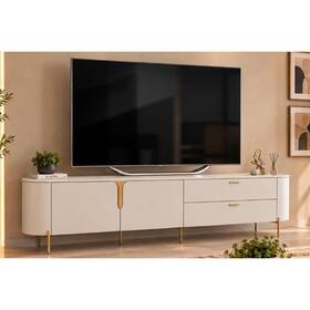 Rack Bancada p/ TV até 75 Pol Celine 100% MDF c/ Pés 241x57cm Off White/Off White - DJ Móveis