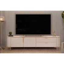 Rack Bancada p/ TV até 75 Pol Celine 100% MDF c/ Pés 241x57cm Off White/Off White - DJ Móveis