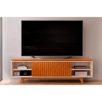 Rack Bancada p/ TV até 75 Polegadas Loren Ripada c/ Nichos 200x58cm Freijó/Off White - DJ Móveis