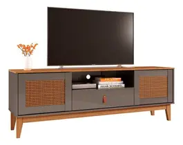 Rack Bancada para Sala De Estar TV até 60 Polegdas Retrô Esmeralda 1,60m Casa D - Cinza/Noce