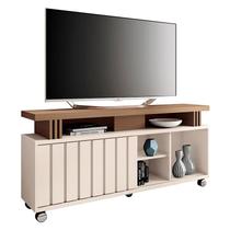 Rack Bancada para Sala Rivera 1.3 Off White Castanho HB Móveis Rack Bancada para Sala Rivera 1.3 Off White Castanho HB Móveis