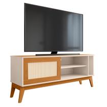 Rack Bancada Para TV Até 55 Polegadas 1,36m 1 Porta Com Tela Rattan Off White/Cedro Caribe EDN