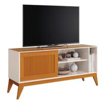 Rack Bancada Para TV Até 55 Polegadas 1,36m Ripado Impressão 3D 1 Porta Off White/Cedro Aruba EDN Rack Bancada Para TV Até 55 Polegadas 1,36m Ripado Impressão 3D 1 Porta Off White/Cedro Aruba EDN