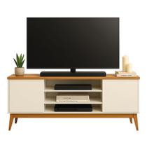 Rack Bancada Para TV Até 60 Polegadas 1,60m 2 Portas 3 Nichos Titan Off White / Madeirado EDN