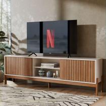 Rack Bancada Para Tv De Até 70 Polegadas Tannen Ripado Com Prateleira E Porta Freijó Off